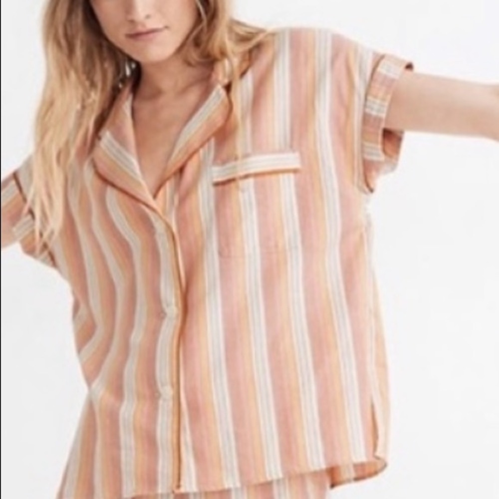 Madewell Bedtime Pajama Top in Rainbow Stripe S